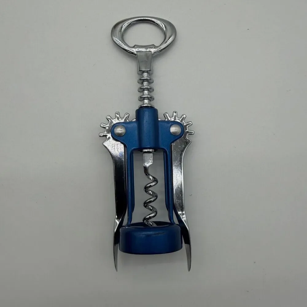 Vintage Blue True Soared Winged Corkscrew with Bottle Opener - Open Spiral Worm